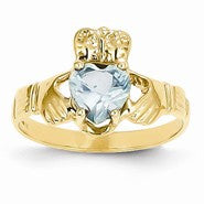 14k Yellow Gold March Birthstone Claddagh Ring