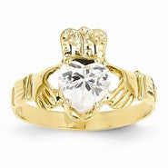 14k Yellow Gold April Birthstone Claddagh Ring