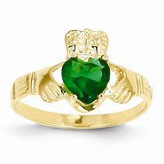 14k Yellow Gold May Birthstone Claddagh Ring