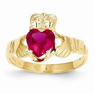 14k Yellow Gold July Birthstone Claddagh Ring