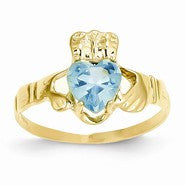 14k Yellow Gold December Birthstone Claddagh Ring