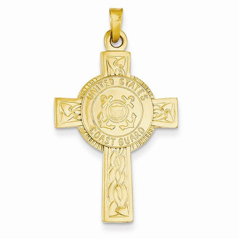 14k Gold Cross w/Coast Guard Insignia Pendant, Pendants for Necklace