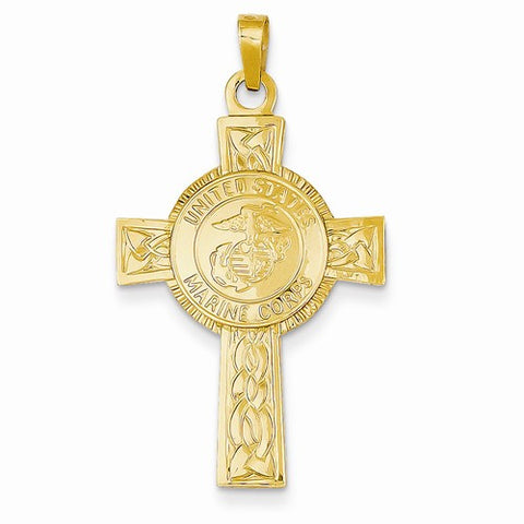 14k Gold Cross w/Marine Corps Insignia Pendant, Pendants for Necklace