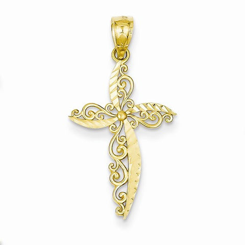 14k Gold Scroll Design Cross pendant, Charm