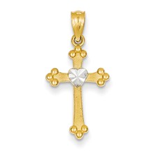 14k Gold w/Rhodium Budded Cross Charm hide-image