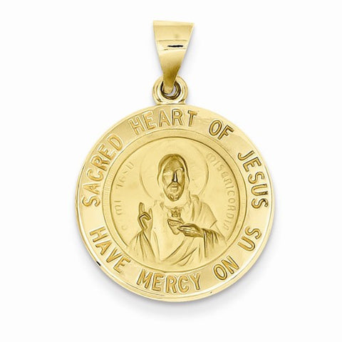 14k Gold Sacred Heart of Jesus Medal Round Pendant, Pendants for Necklace