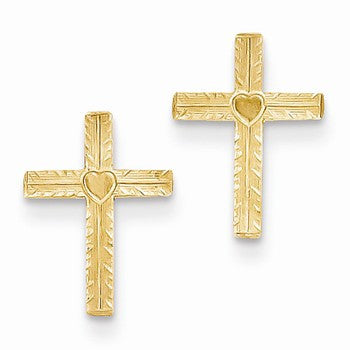 14k Yellow Gold Polished Satin Heart Cross Earrings