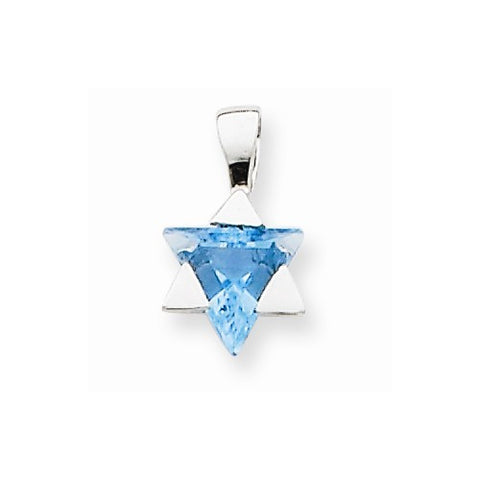 14k White Gold Blue Topaz Star of David Pendant, Pendants for Necklace