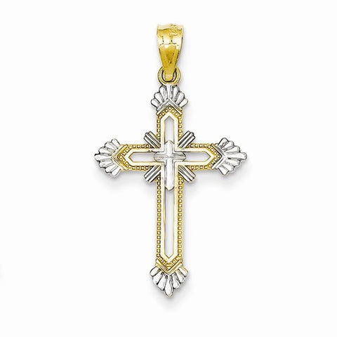 14k Gold Diamond-cut Rhodium Cross pendant, Alluring Pendants for Necklace