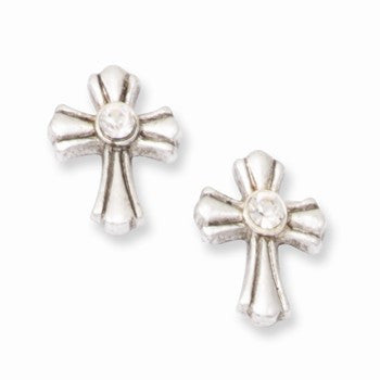 Silver-tone Crystal Cross Post Earrings