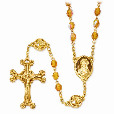 Gold-Tone Yellow Crystal & Enamel Rosary, 30 inch x 1.25mm, Jewelry Chains and Necklace
