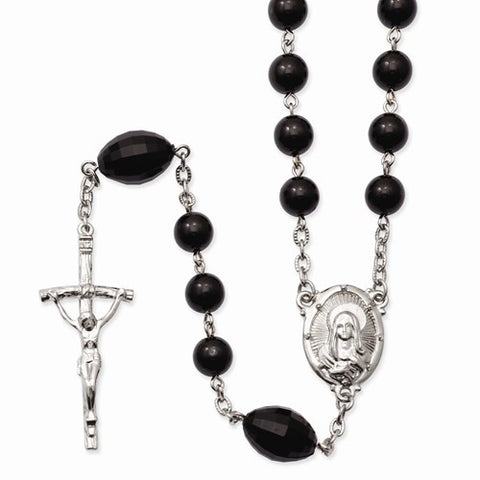 Silver-Tone Black Bead Papal Rosary, 32 inch x 0.75mm, Jewelry Chains and Necklace