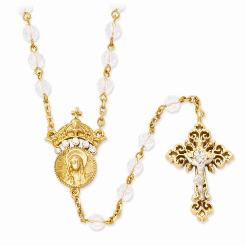 Gold-Tone Crystal Wedding Rosary Necklace
