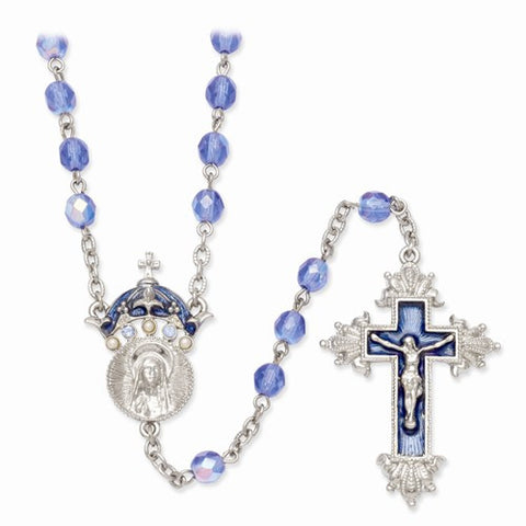 Silver-Tone King Of Kings Crucifix Rosary Necklace