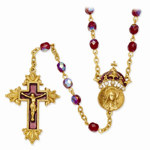 Gold-Tone King Of Kings Crucifix Rosary Necklace