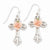 Silver-tone, pink porcelain rose Cross dangle Earrings