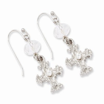 Silver-tone, clear crystal Cross dangle Earrings
