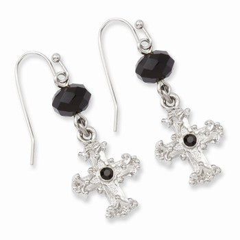 Silver-tone, black crystal Cross dangle Earrings