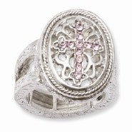 Silver-tone, light purple crystal Cross stretch Ring