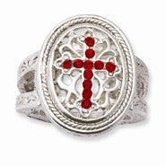 Silver-tone, red crystal Cross stretch Ring