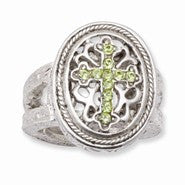 Silver-tone, light green Cross stretch Ring