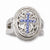 Silver-tone, dark blue crystal Cross stretch Ring