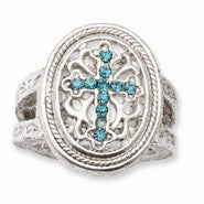 Silver-tone, light blue crystal Cross stretch Ring