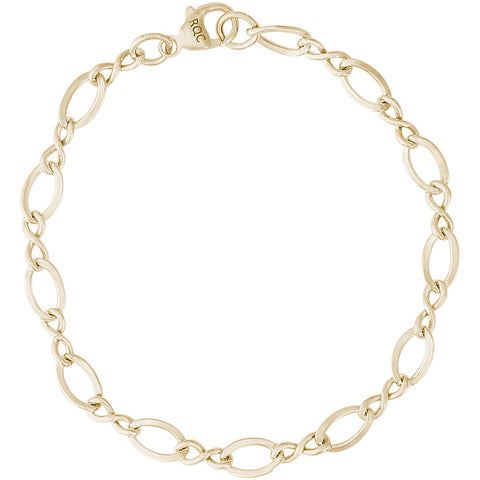 Figaro Heart Charm Bracelet in Sterling Gold Plated, 8 inch
