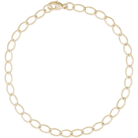 Long Link Charm Bracelet in Sterling Gold Plated, 8 inch