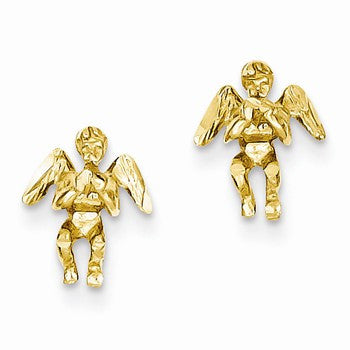 14k Yellow Gold Polished Diamond-Cut Angel Earrings