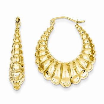 14k Yellow Gold Polished Scalloped Hollow Hoop Earrings
