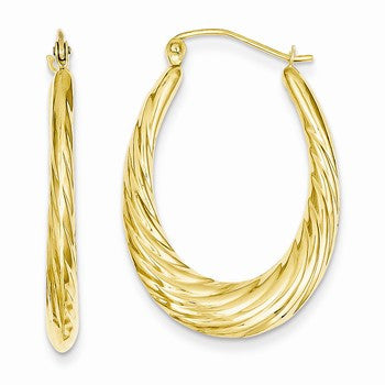 14k Yellow Gold Polished Twisted Oval Hollow Hoop Earrings