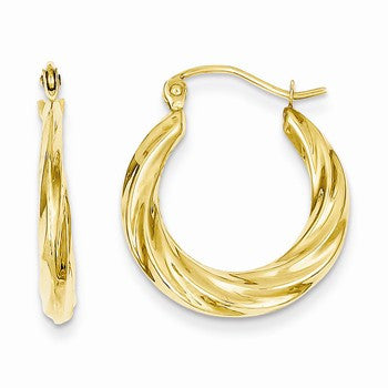 14k Yellow Gold Polished Twisted Hollow Hoop Earrings