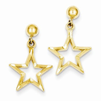 14k Yellow Gold Polished Diamond-Cut Star Dangle Post Earrings