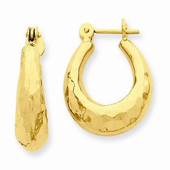 14k Yellow Gold Hammered Fancy Hollow Hoop Earrings