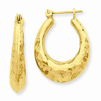 14k Yellow Gold Hammered Fancy Hollow Hoop Earrings
