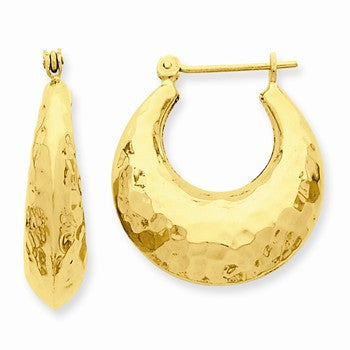 14k Yellow Gold Hammered Fancy Hollow Hoop Earrings