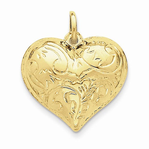 14k Gold Scrolled Puffed Heart pendant, Alluring Pendants for Necklace