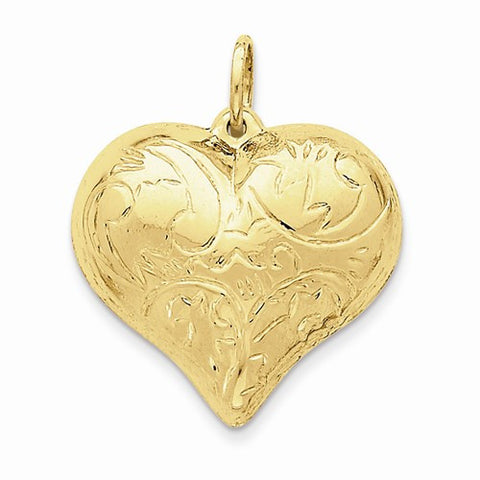14k Gold Scrolled Puffed Heart pendant, Appealing Pendants for Necklace