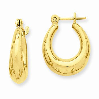 14k Yellow Gold Polished Oval Hollow Hoop Earrings