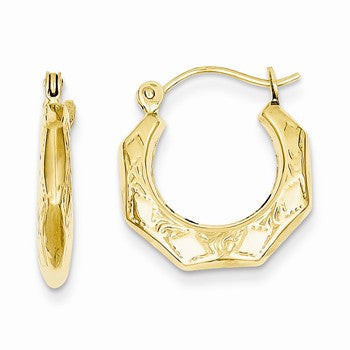 14k Yellow Gold Polished Patterned Hoop Earrings