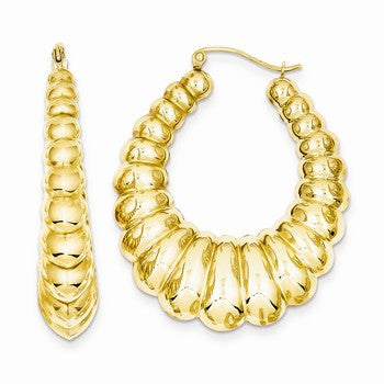 14k Yellow Gold Polished Scalloped Hoop Earrings