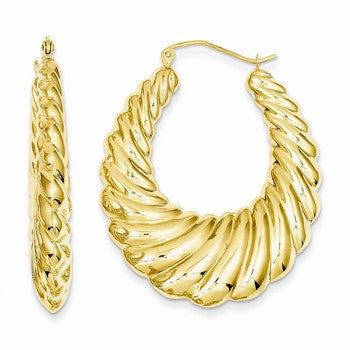 14k Yellow Gold Polished Scalloped Hoop Earrings