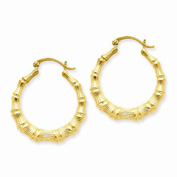 14k Yellow Gold Polished Bamboo Hoop Earrings