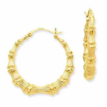 14k Yellow Gold Polished Bamboo Hoop Earrings