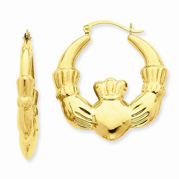 14k Yellow Gold Polished Claddagh Hoop Earrings
