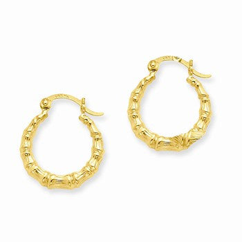 14k Yellow Gold Polished Bamboo Design Hollow Hoop Earrings