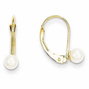 14k Yellow Gold Cultured Pearl Leverback Earrings
