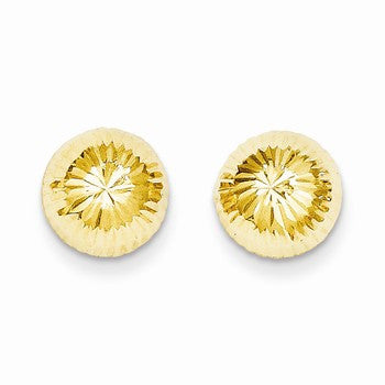 14k Yellow Gold Polished Diamond-Cut 9mm Button Post Earrings