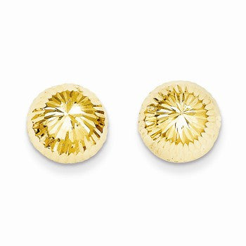 14k Yellow Gold Polished Diamond-Cut 10mm Button Post Earrings